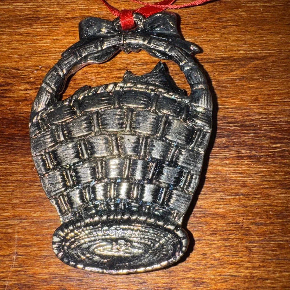 Vintage 1990's Gorham Silver‎ Cat Holiday Ornament